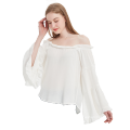 Women tops fashion summer smocked long puff sleeve off the shoulder chiffon rayon blouse tops